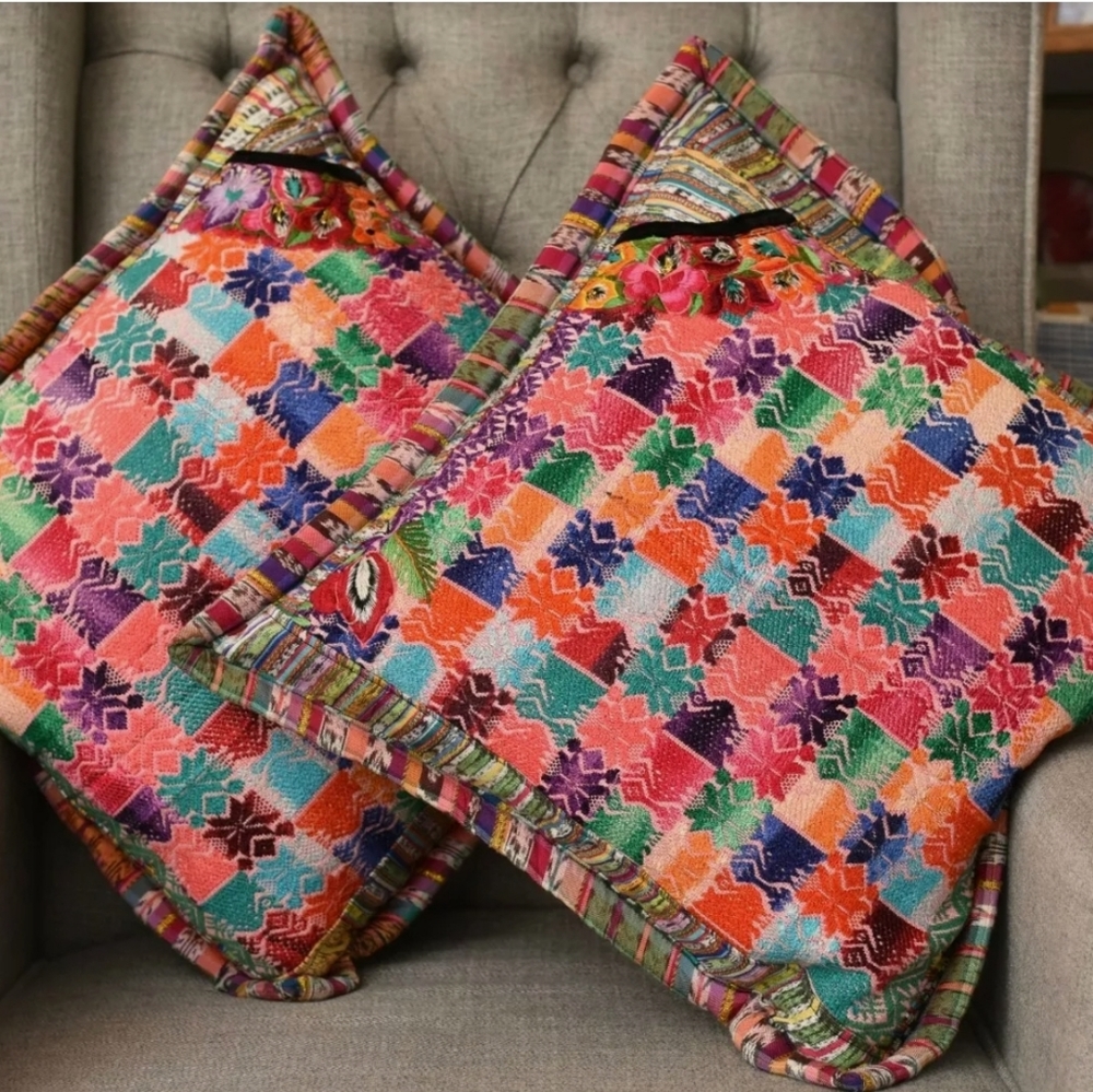 Guatemalan Boho Embroidered Throw Pillow Cases